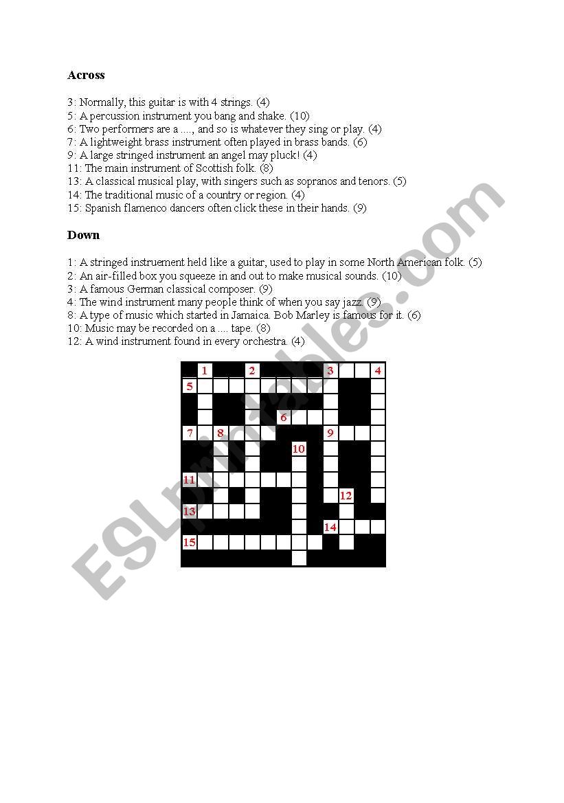 MUSIC CROSSWORD worksheet