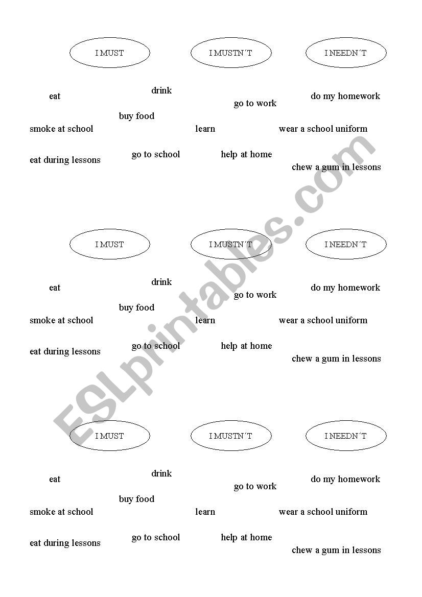 MUST - MUSTNT - NEEDNT worksheet
