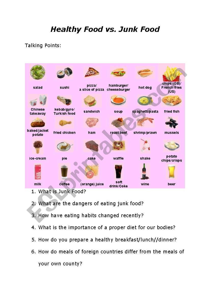 Healthy Food vs. Junk Food worksheet