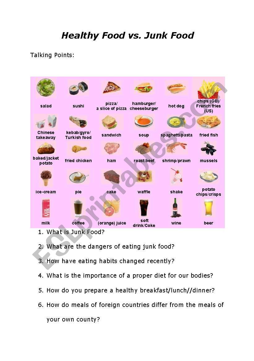 Healthy Food vs. Junk Food worksheet