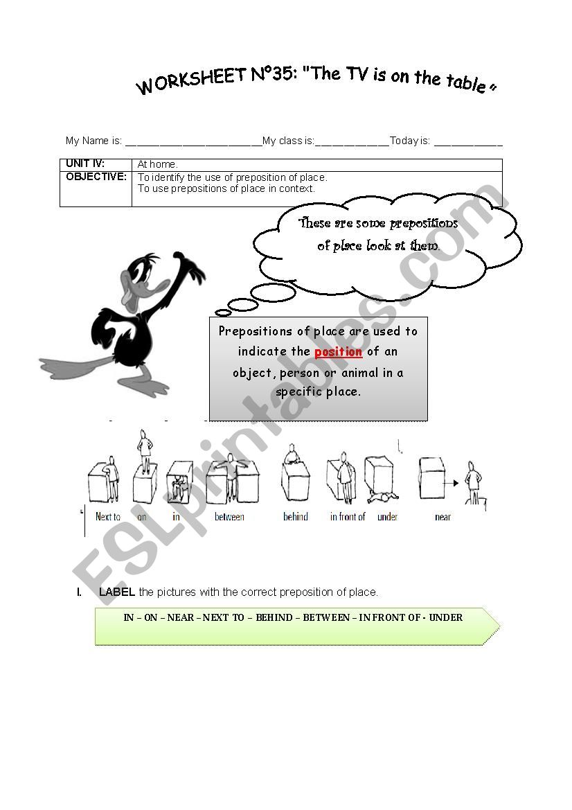 prepositions of place worksheet