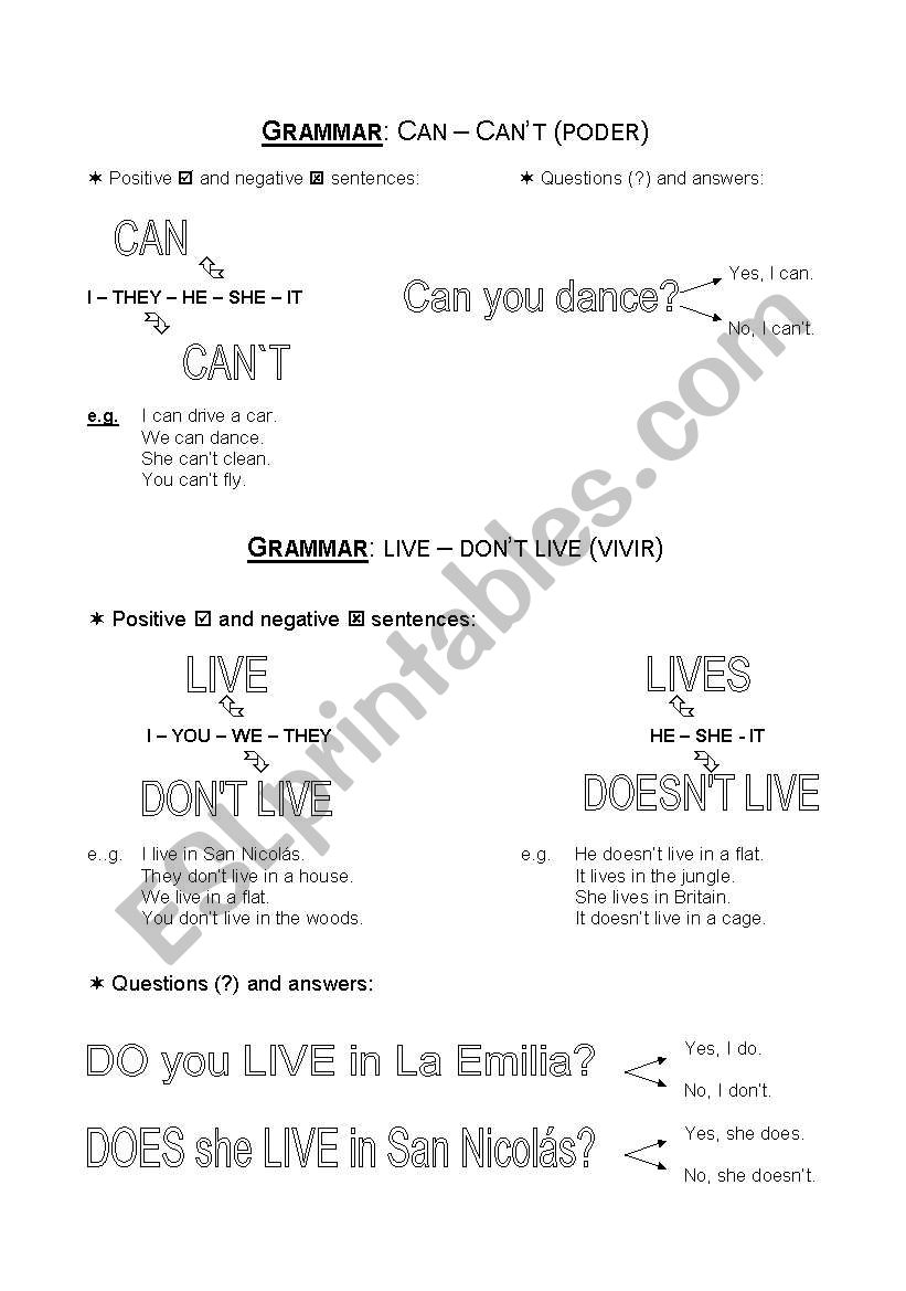 Grammar (can-live-like) worksheet