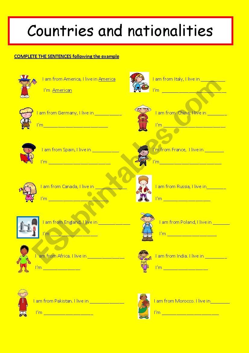 countries and nationalities worksheet