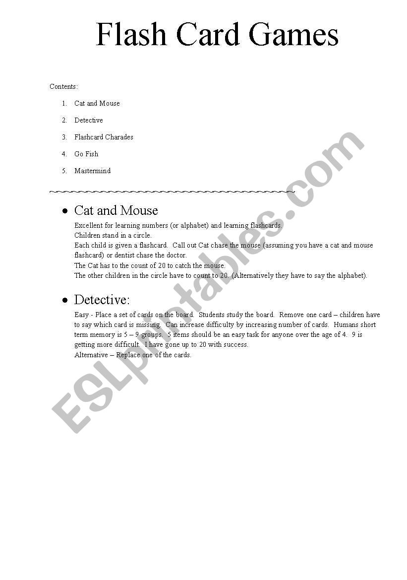 FlashCard Games - Volume One worksheet