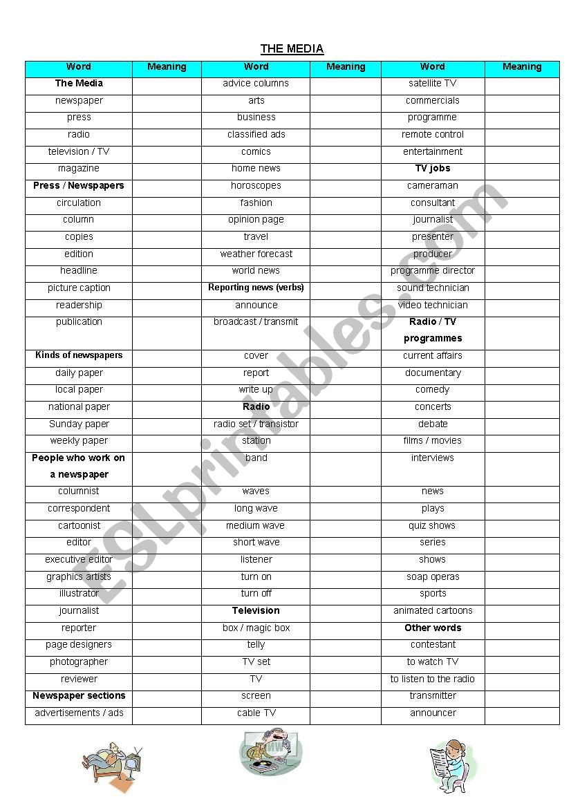 Media Vocabulary worksheet