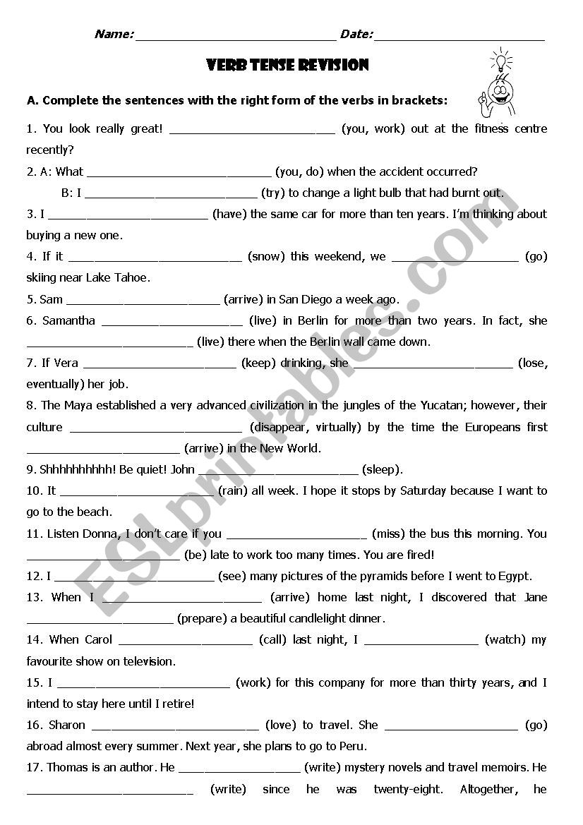 Mixed verbs worksheet