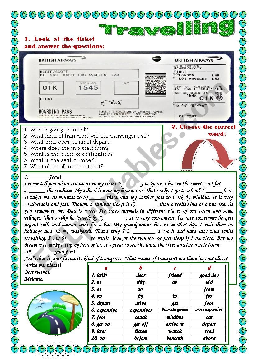 Travelling worksheet