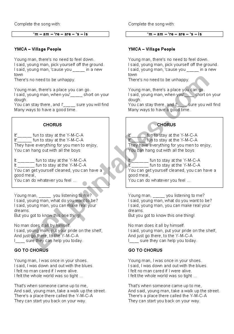 YMCA - Village People song worksheet