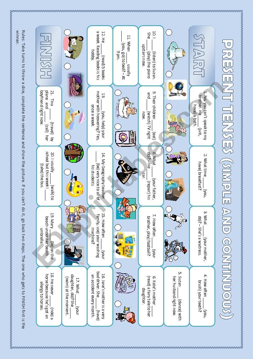 Present tenses boardgame worksheet