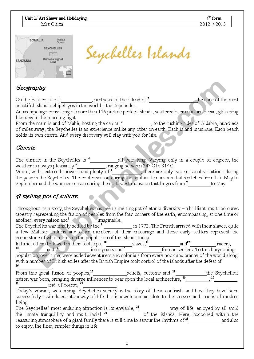 The Seychelles worksheet