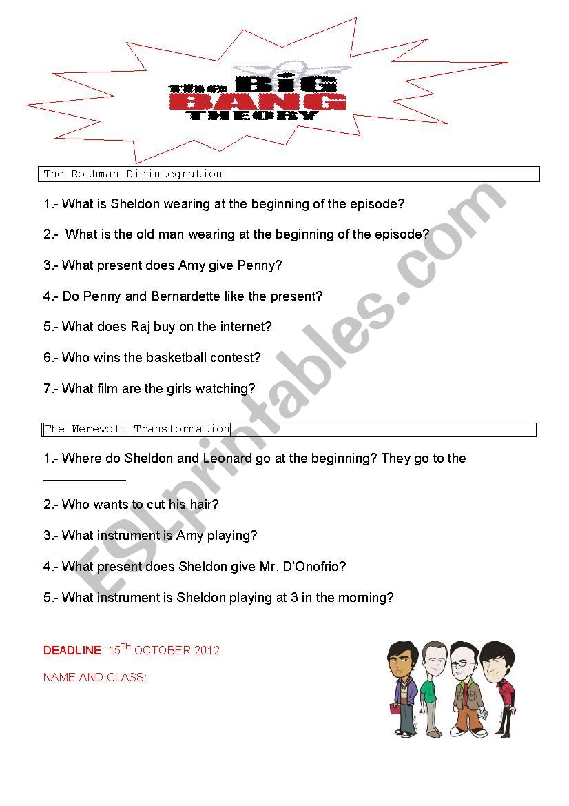 The Big Bang Theory 5x17 5x18 worksheet