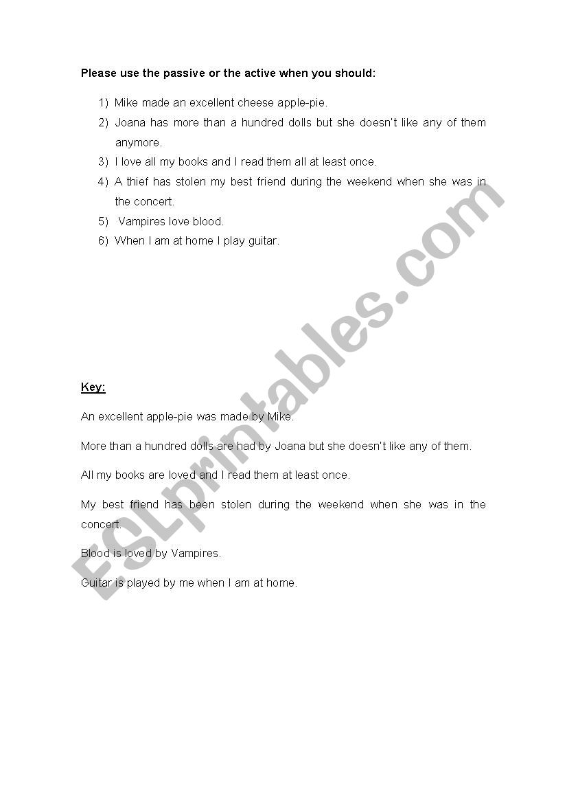 Passive Exercises worksheet