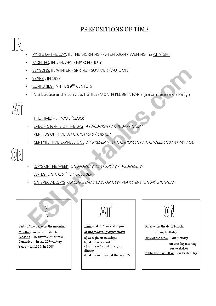 preposition of time  worksheet