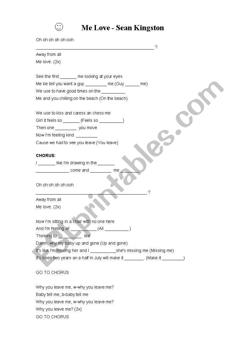 Me love - Sean Kingston song worksheet