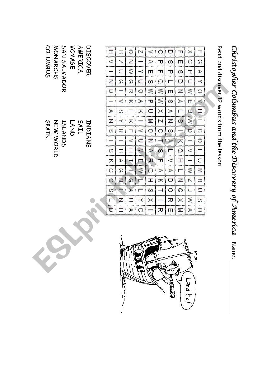 Columbus Day Word Search worksheet