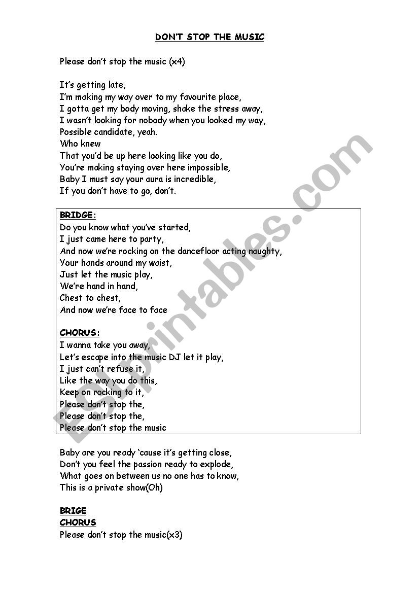 WORKING WITH SONGS worksheet