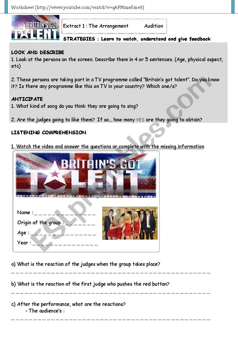 Britains Got Talent_Listening Comprehension