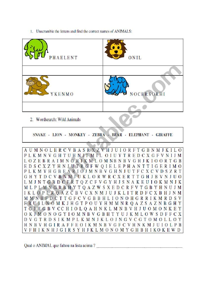 Zoo worksheet