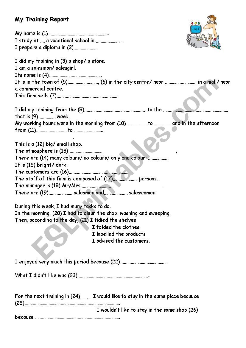 My Training Report worksheet