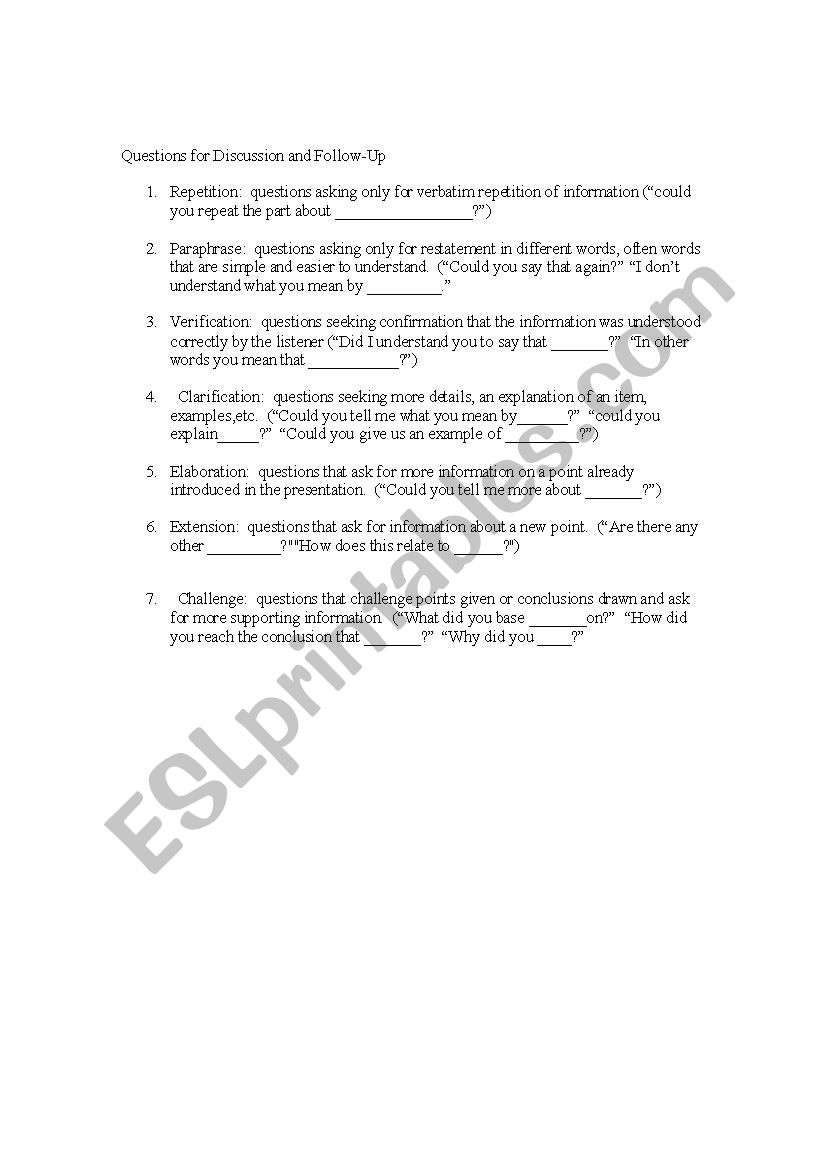 ESL Discussion Prompts worksheet