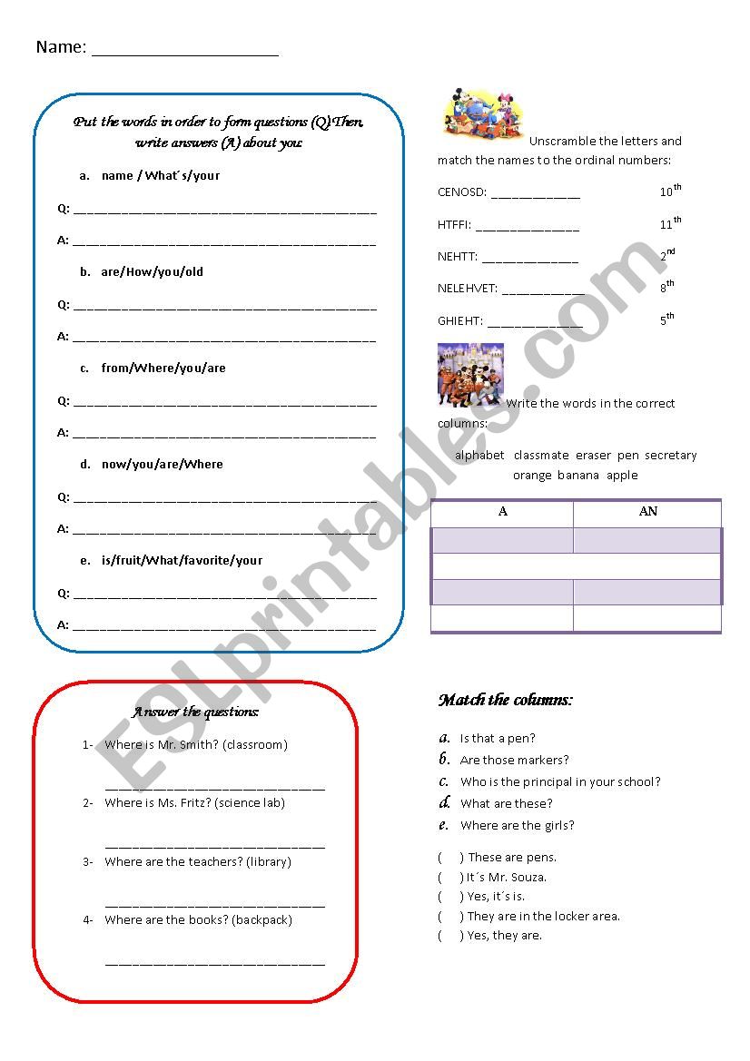 Homework for children worksheet