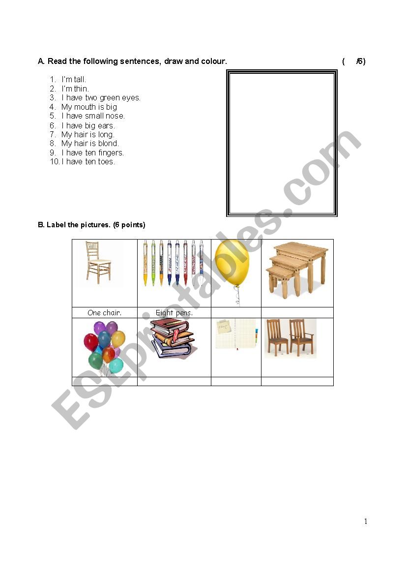 Identifying body parts and school objects
