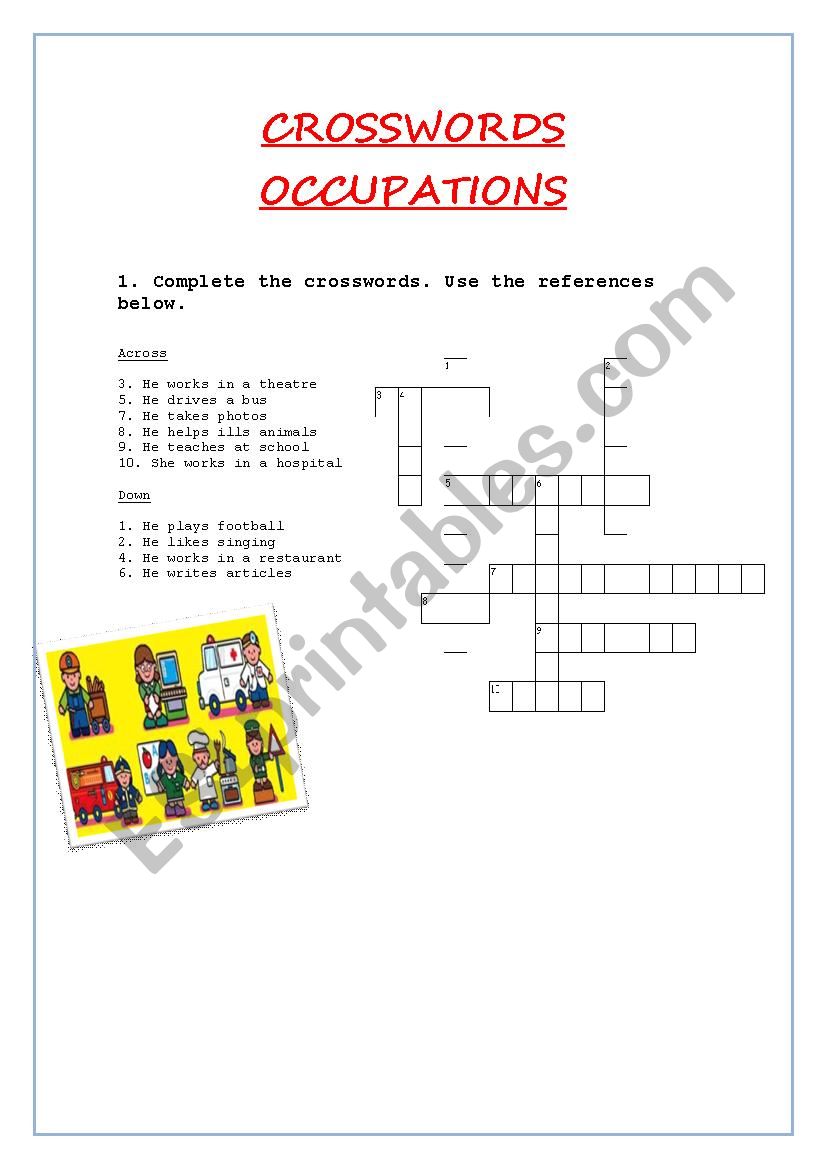 Crosswords Occupations  worksheet