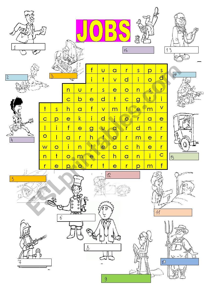 Jobs - wordsearch worksheet