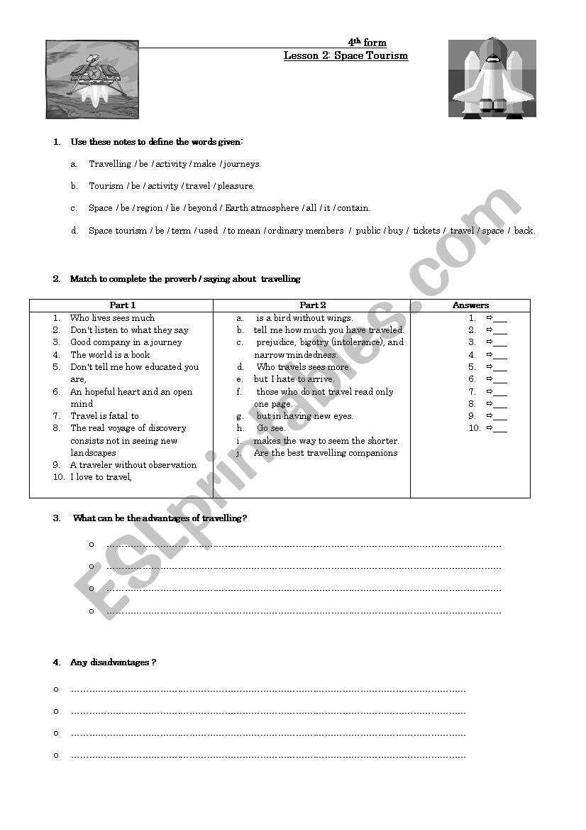 4th lesson 2 , Space tourism worksheet