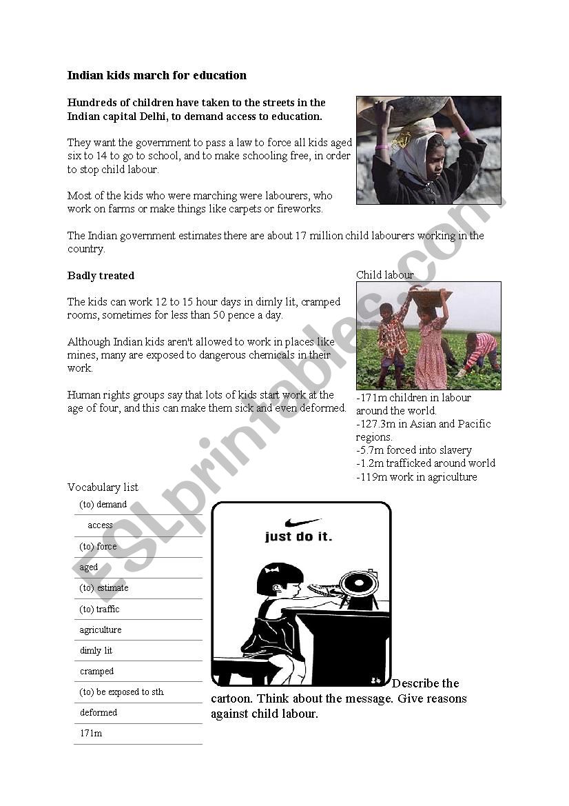 child labour in Asia worksheet