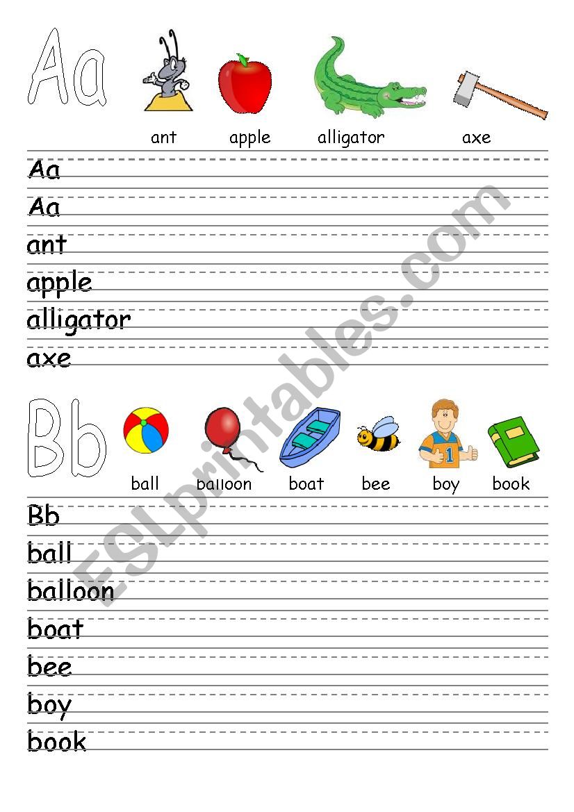 Alphabet revision: Letters A - L and words that begin with these letters