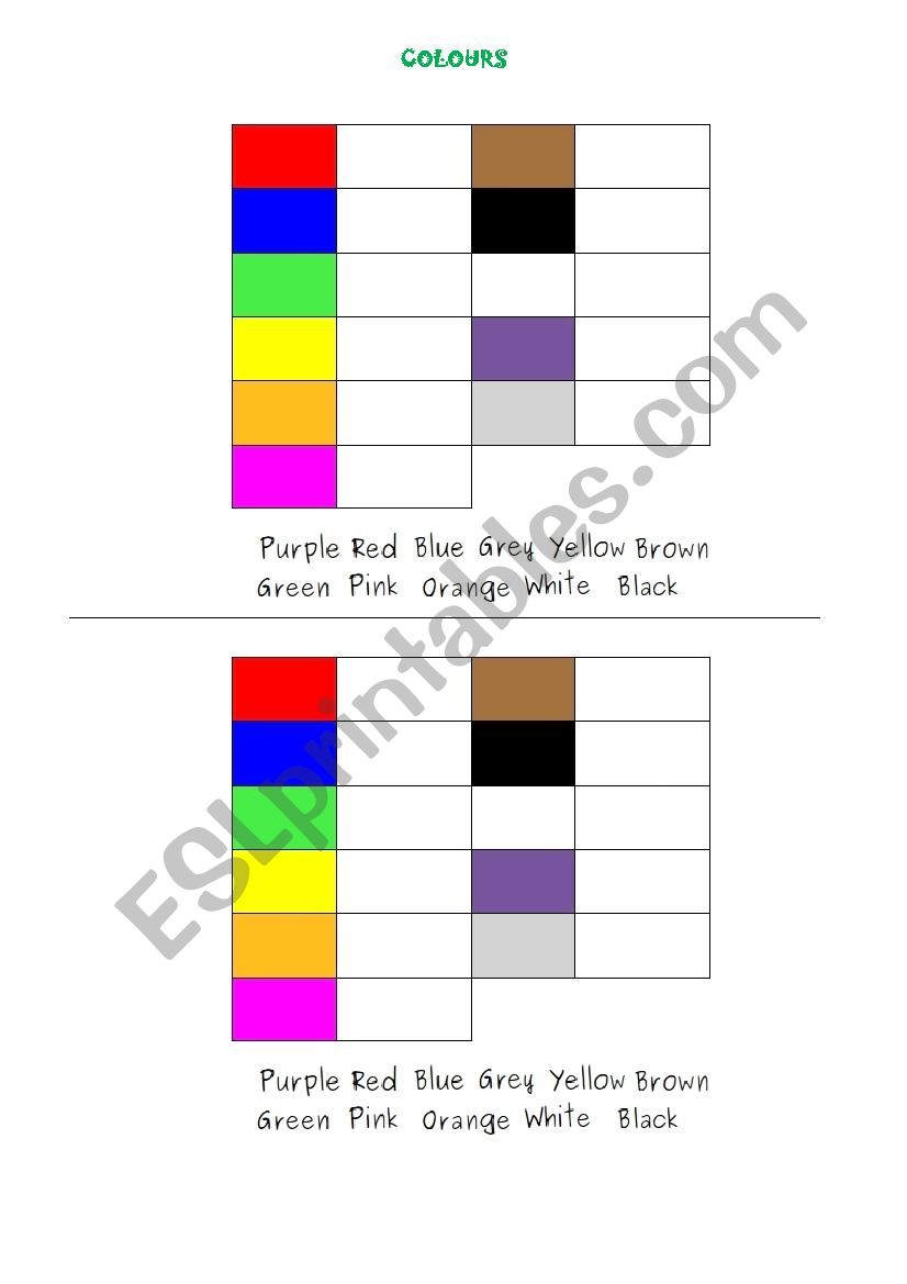 COLOURS worksheet