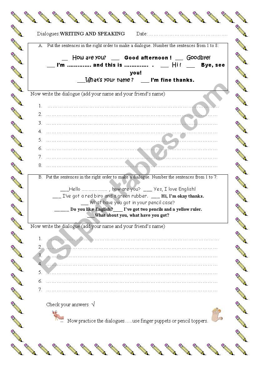 WRITE AND ACT A DIALOGUE worksheet