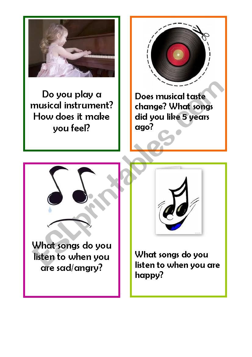 Music discussion cards 1(3) worksheet