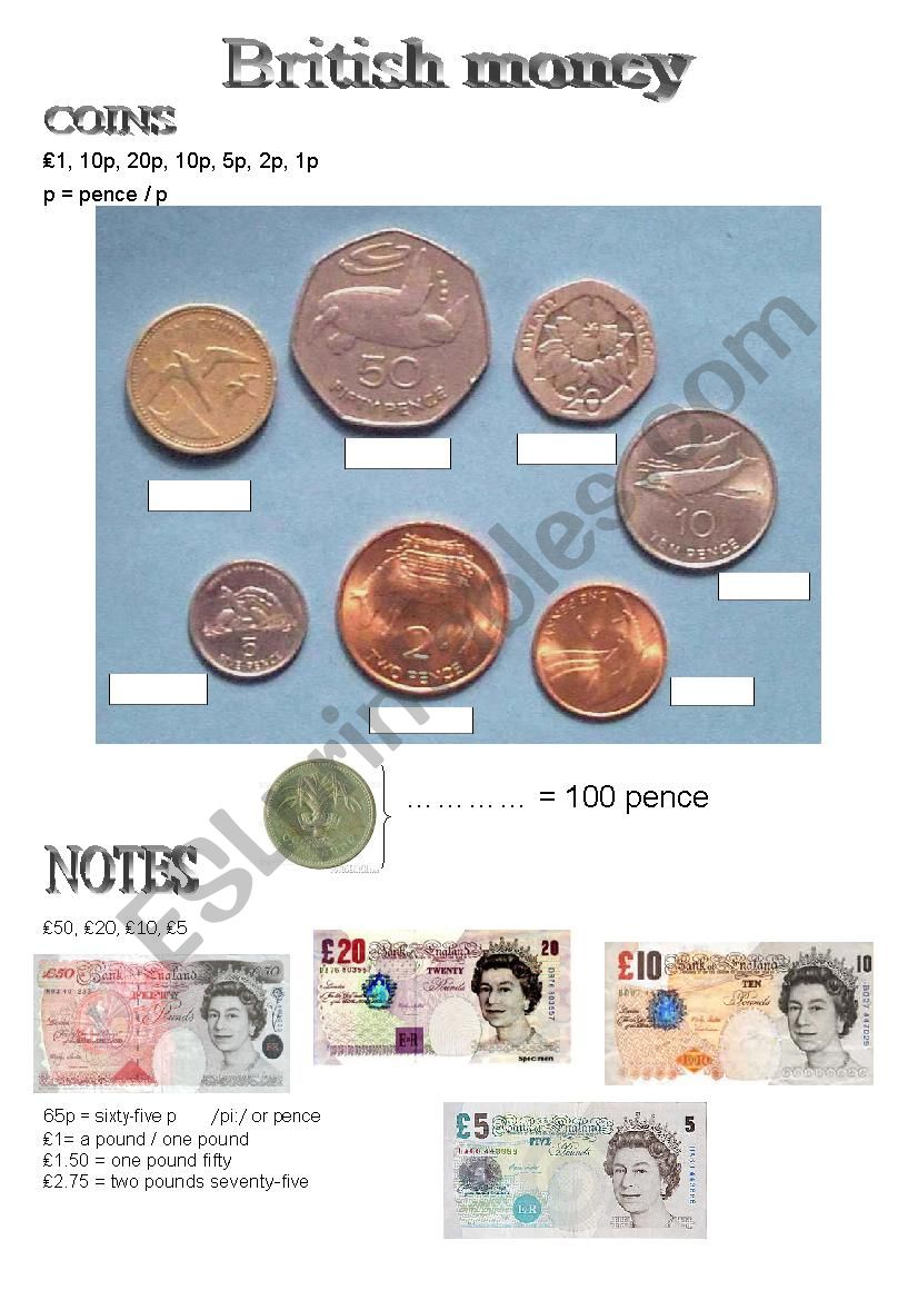 British money worksheet