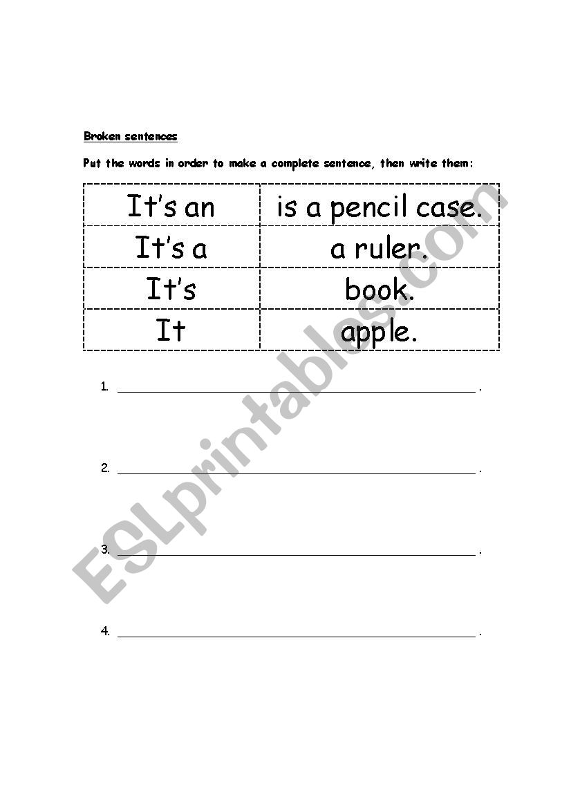 Broken sentences worksheet