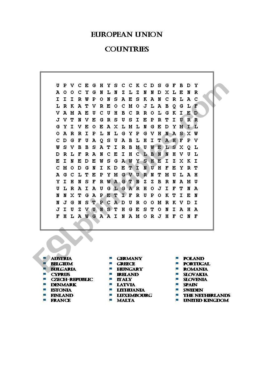 EUROPEAN UNION COUNTRIES worksheet