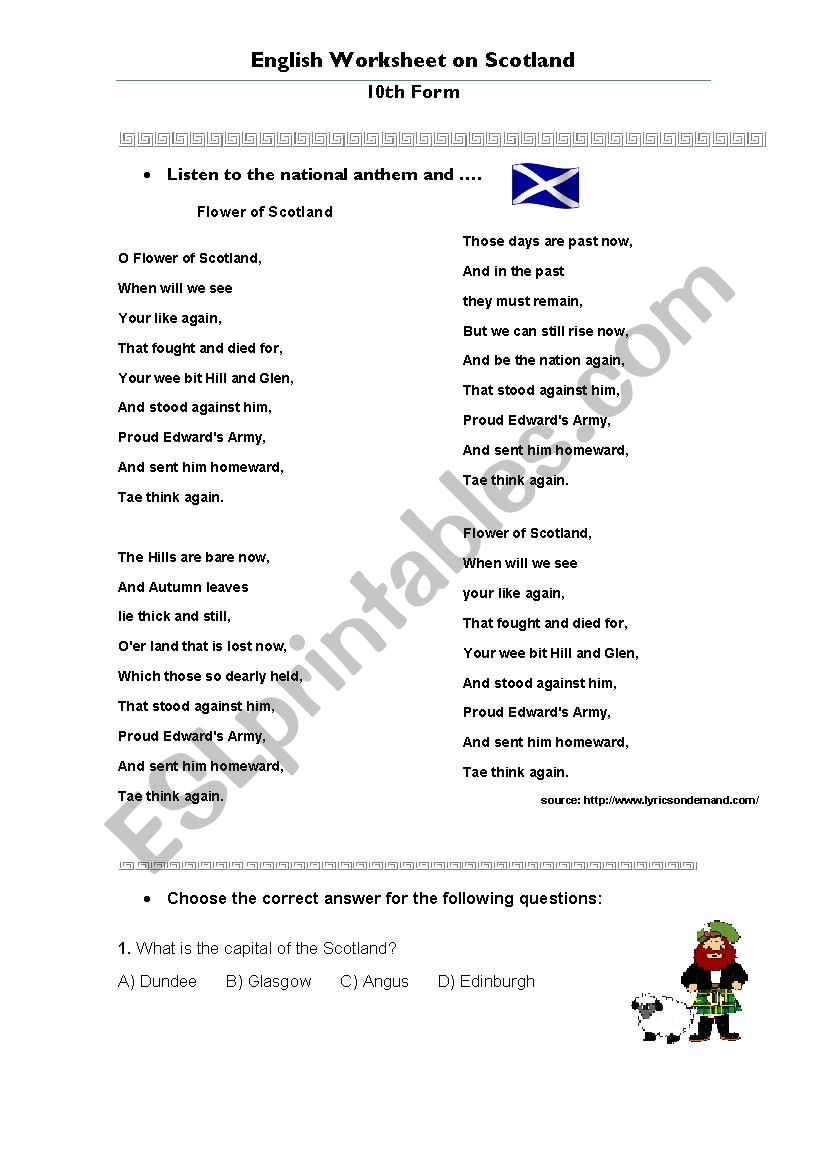 Scottish English worksheet