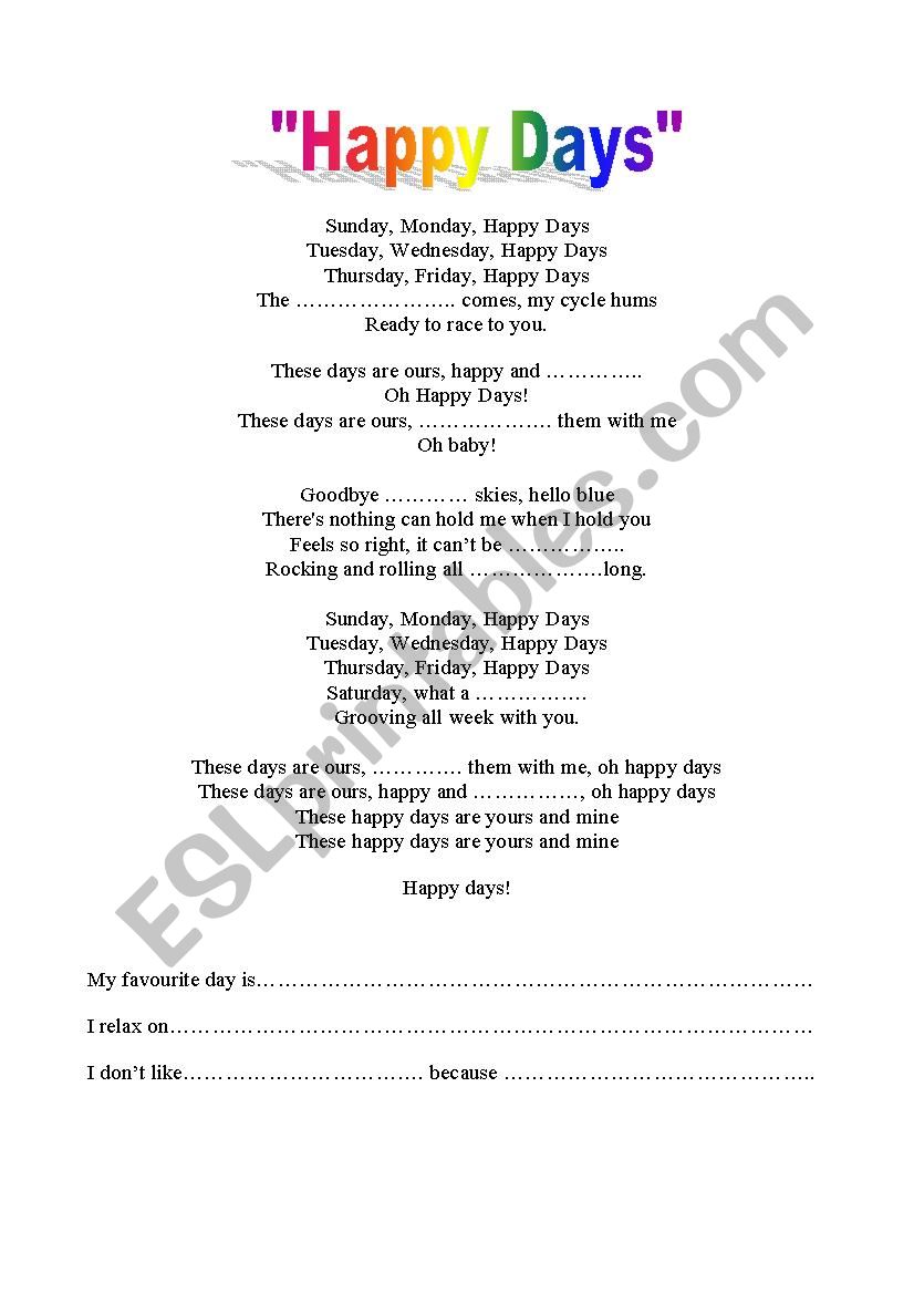 Happy days worksheet