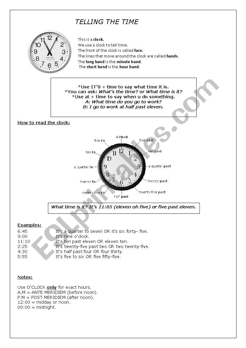 TELLING THE TIME worksheet