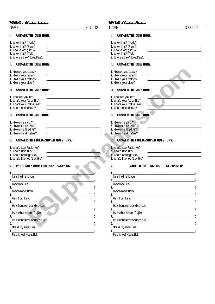 WH-QUESTIONS WITH BE worksheet
