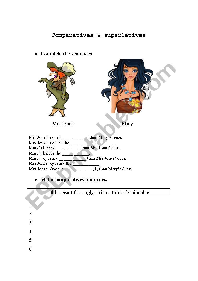 comparatives & superlatives worksheet