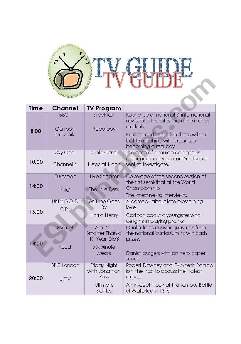 TV Guide  worksheet