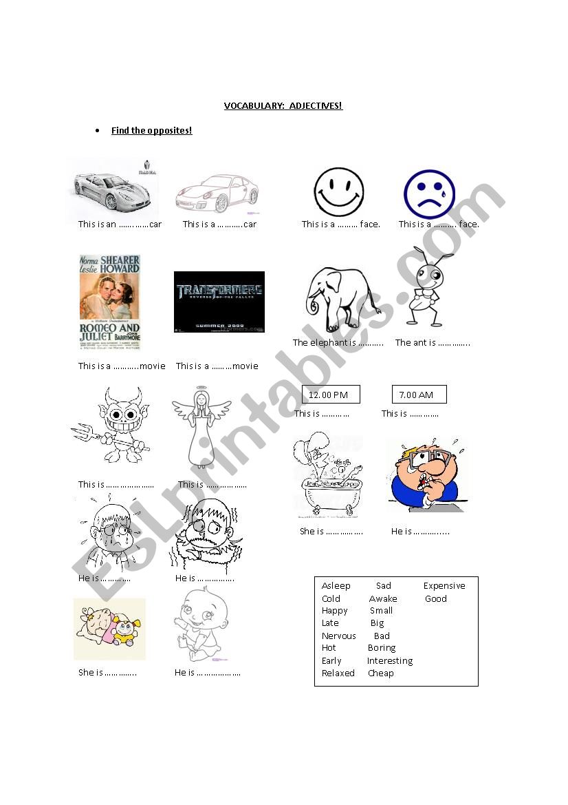 Adjectives, vocabulary worksheet