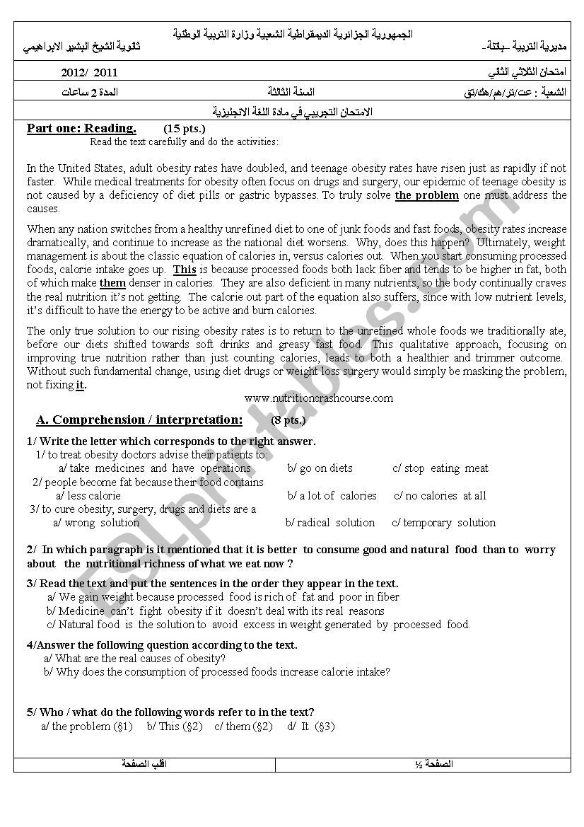 obesity and its consequences  worksheet