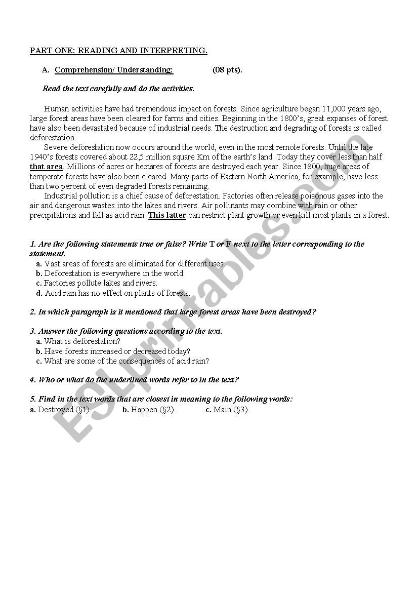 DEFORSTATION worksheet