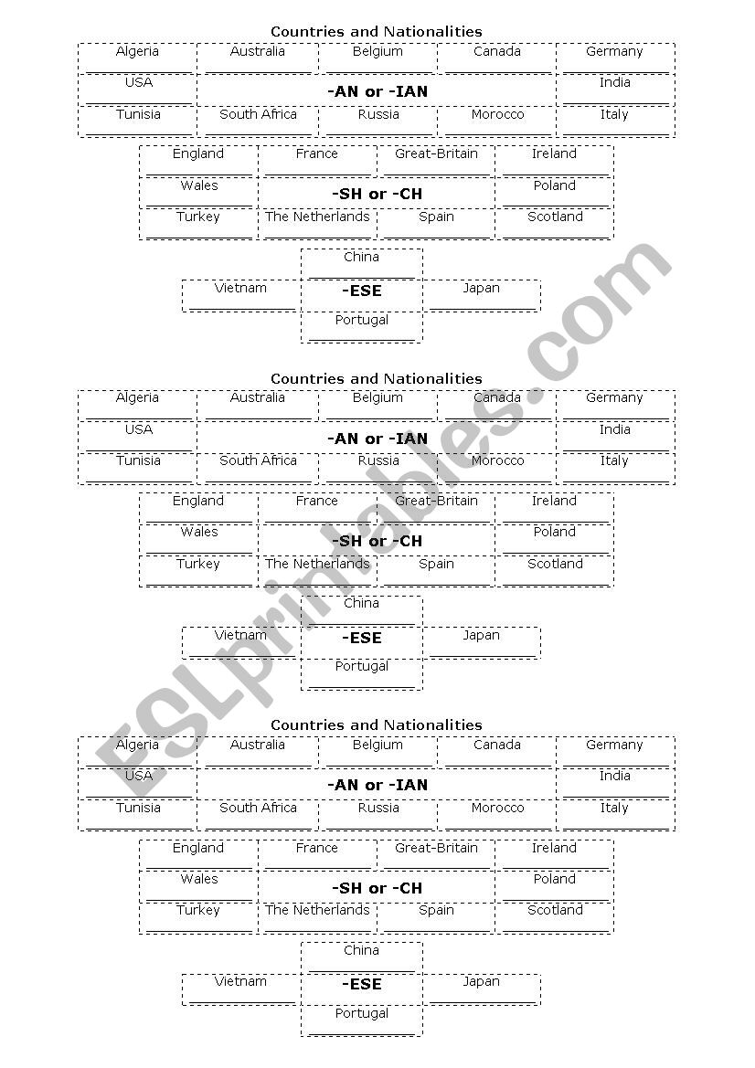 Countries and Nationalities worksheet