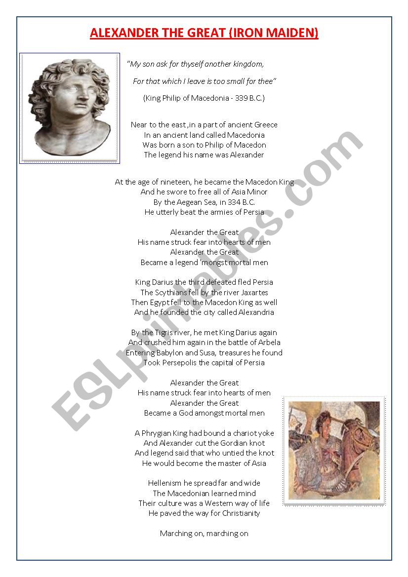 Alexander the great ( Iron Maiden) - ESL worksheet by mblucc In Alexander The Great Worksheet