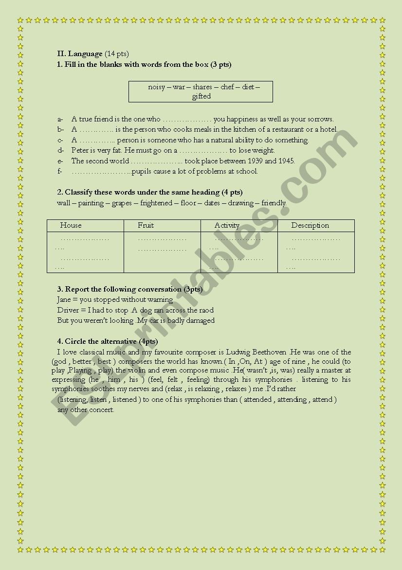 language tasks  worksheet