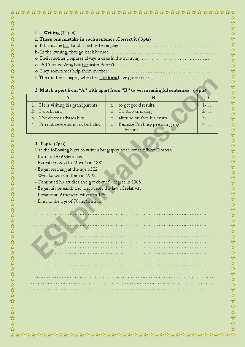 writing tasks  worksheet